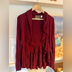 Dark Eggplant Purple Ruffled Cardigan - Purchased at Anthropologie